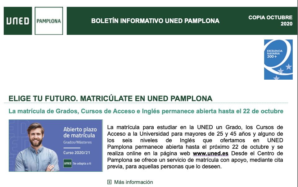 Publicado el boletín informativo de octubre de UNED Pamplona 